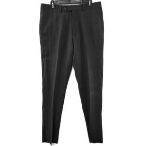MONTEFINO UOMO 100% Wool Black Trouser Flat Front Extension Waist Closure Size M